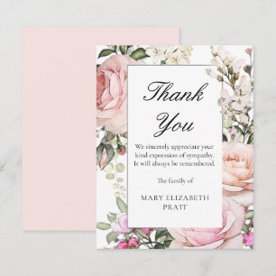 Rustic Pink Rose Floral Funeral Thank You Card