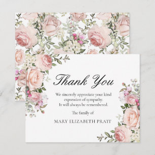 Rustic Pink Rose Floral Funeral Thank You Card