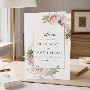 Rustic Pink Rose Floral Wedding Booklet Program