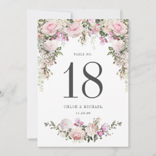 Rustic Pink Rose Floral Wedding Table Card