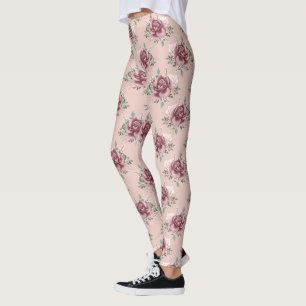 Rustic pink rose gold green bohemian floral leggings
