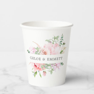 Rustic Pink Rose Personalised Wedding Paper Cups