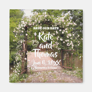 Rustic Pink Rose Wedding Save the Date Magnet