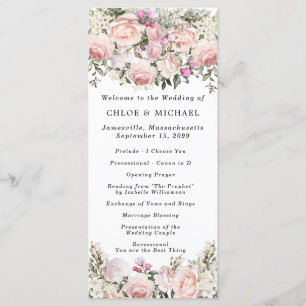 Rustic Pink RoseFloral Wedding Program
