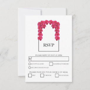 Rustic Pink Roses Meal Options Wedding RSVP Cards