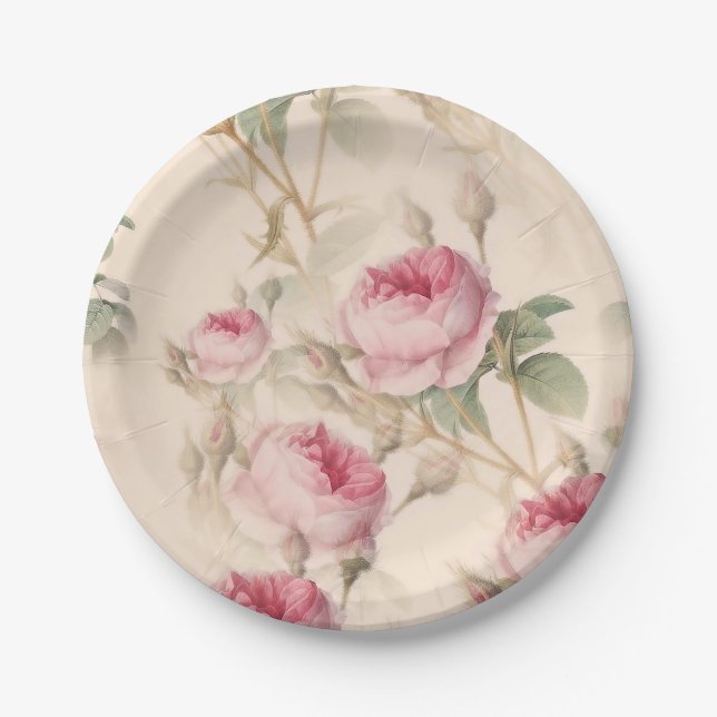 Rustic Pink Roses Paper Plate (Front)