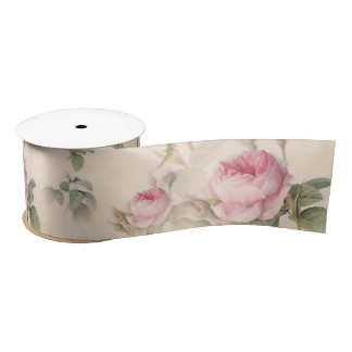 Rustic Pink Roses Satin Ribbon