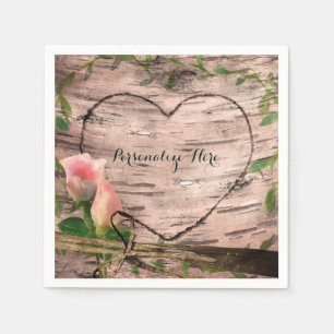 Rustic Pink Roses & Vines White Birch Custom Party Napkin