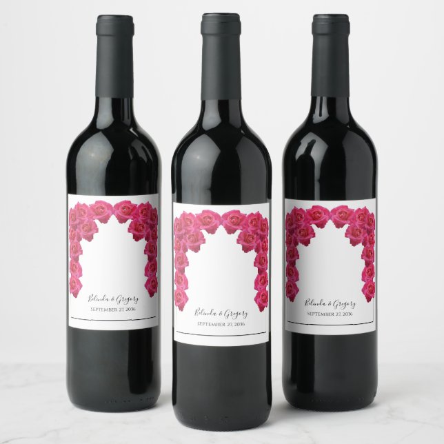 Rustic Pink Roses Wedding  Wine Label (Bottles)