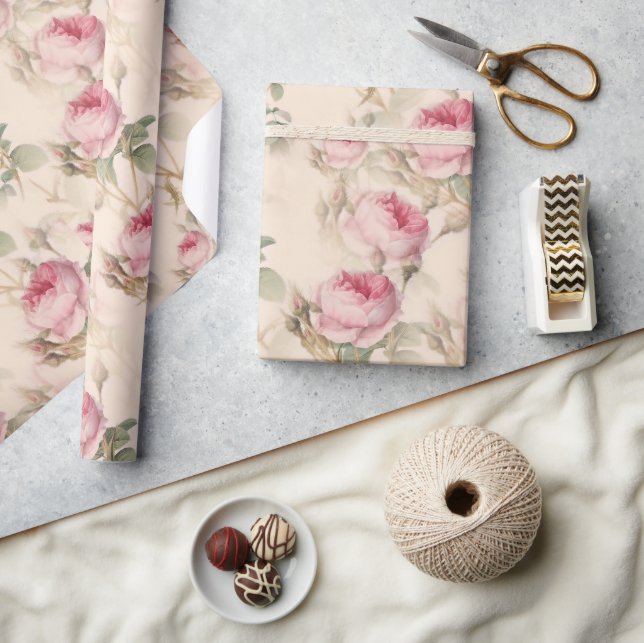 Rustic Pink Roses Wrapping Paper (Crafts)