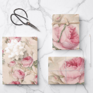 Rustic Pink Roses Wrapping Paper Sheet