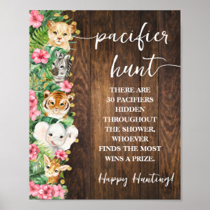 Rustic Pink Safari Pacifier Hunt Baby Shower Game Poster