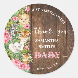 Rustic Pink Safari Shower Thank You Party Favor Classic Round Sticker
