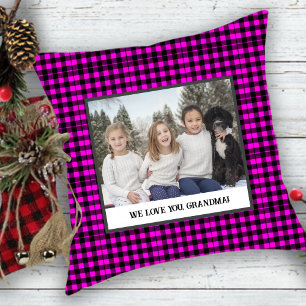 Rustic Pink Tartan  Photo For Grandparent Cushion