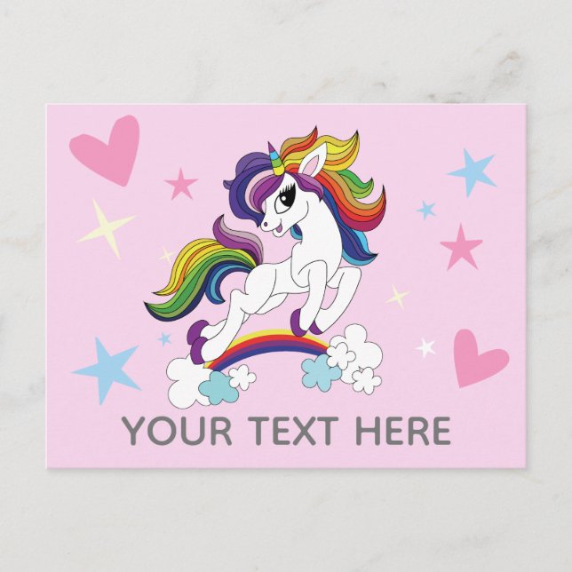 Rustic Pink Unicorn and Stars Illustration Postcard (Front)