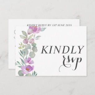 Rustic Pink Watercolor Floral Wedding RSVP Card