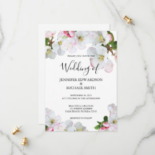 Rustic pink watercolor flowers wedding invitation