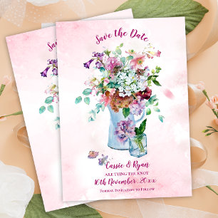 Rustic Pink Watercolor Wildflower Save the Date