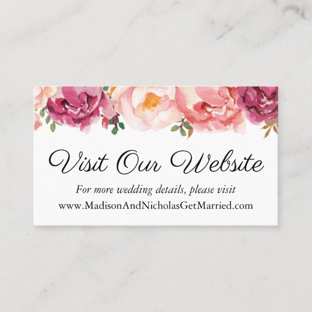 Rustic Pink Wedding Website Insert Cards (Front)