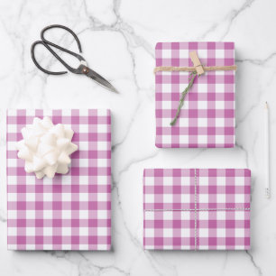 Rustic Pink White Gingham Chequered Pattern Wrapping Paper Sheet
