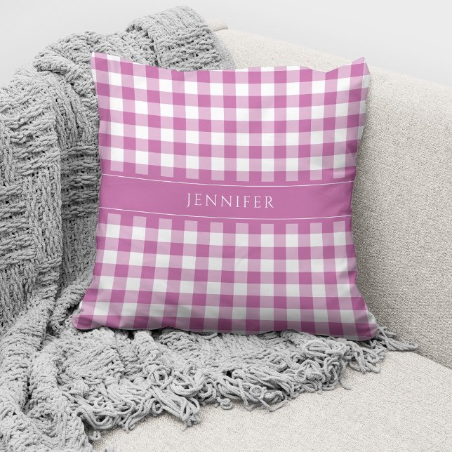 Rustic Pink & White Gingham Pattern Name Cushion (Creator Uploaded)