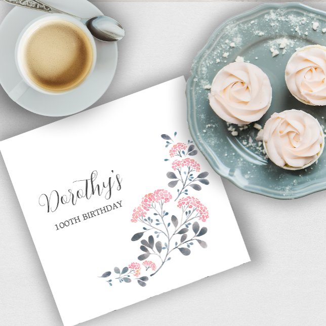 Rustic Pink Wildflower 100th Birthday Party Napkin (Creator Uploaded)