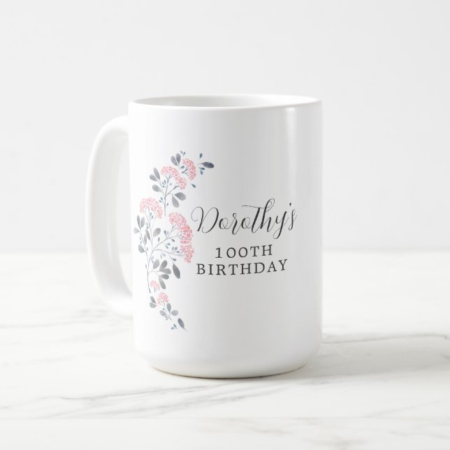 Rustic Pink Wildflower Floral 100th Birthday Gift Coffee Mug (Front Left)