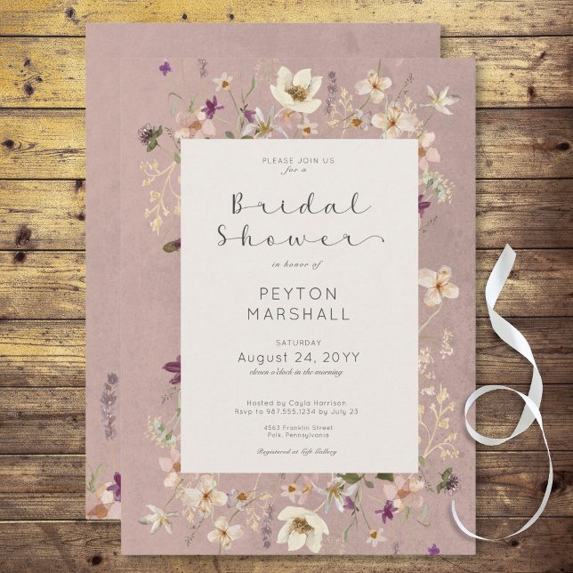 Rustic Pink Wildflower Frame Bridal Shower Invitation (Rustic Pink Wildflower Frame Bridal Shower Invitation)