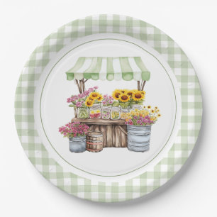 Rustic Pink Wildflower Sunflowers Farmers Market Paper Plate