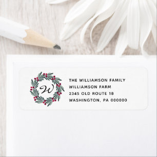 Rustic  Pip Berry Wreath  Christmas Return Address Label