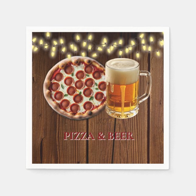 Rustic Pizza & Beer Baby Shower Napkin (Front)