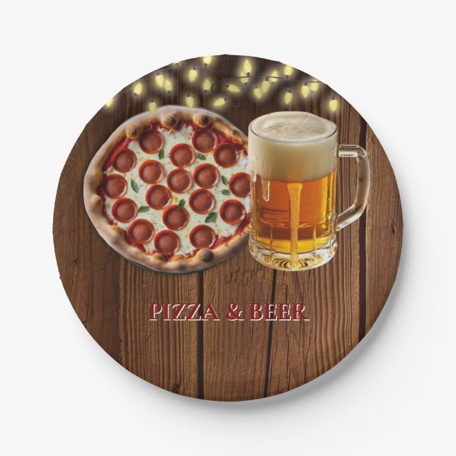 Rustic Pizza & Beer Baby Shower Paper Plate (Front)