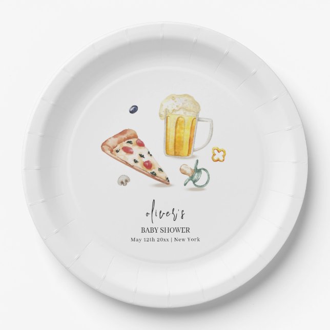 Rustic Pizza Beers Pacifier Baby Shower  Paper Plate (Front)