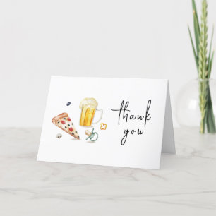 Rustic Pizza Beers Pacifier Baby Shower  Thank You Card