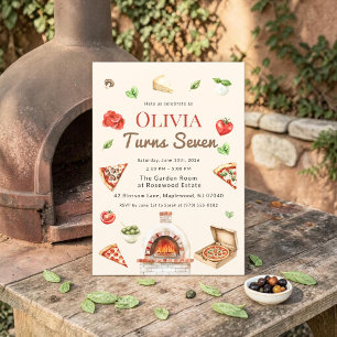 Rustic Pizza Oven 7th Birthday Party Invitation