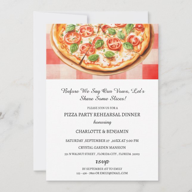 Rustic Pizza Party Wedding Rehearsal Dinner Invitation (Front)