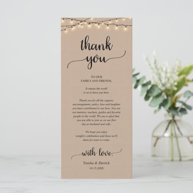 Rustic Place Setting Dinner Party Thank You Card (Standing Front)