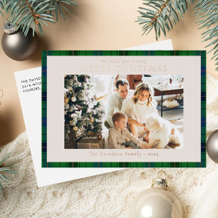 Rustic Plaid 1 Photo Custom Tartan Christmas Foil Holiday Card