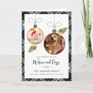 Rustic Plaid 2 Pet Photos Tartan Christmas Holiday Card