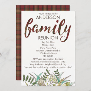 Rustic Plaid and Leaf Country Family Reunion Invitation