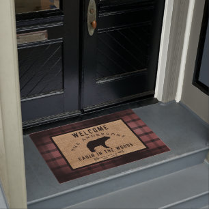 Rustic Plaid Bear Welcome Cabin in the Woods Doormat