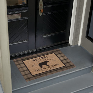 Rustic Plaid Bear Welcome Cabin in the Woods Doormat