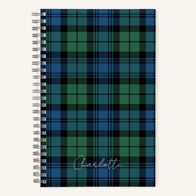 Rustic Plaid Campbell Green Blue Tartan Notebook (Front)