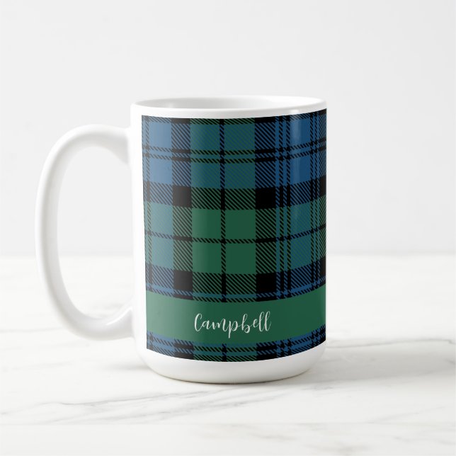 Rustic Plaid Campbell Tartan Script Custom Coffee Mug (Left)