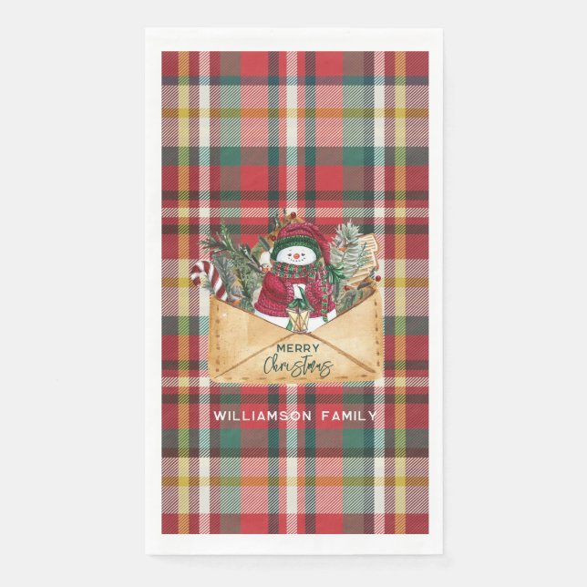 Rustic Plaid Christmas Custom Family Napkin (Front)