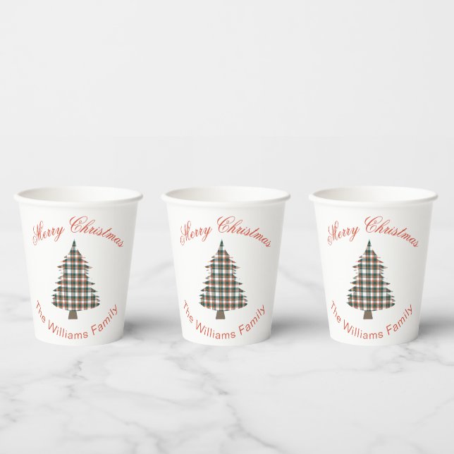 Rustic Plaid Christmas Tree Holiday Party Paper Cups (Multi)