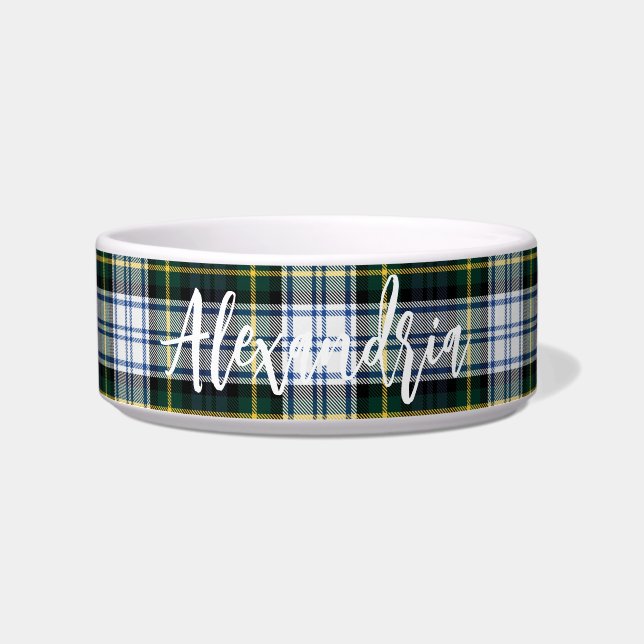 Rustic Plaid Clan Gordon Personalised Tartan Dog Bowl (Front)