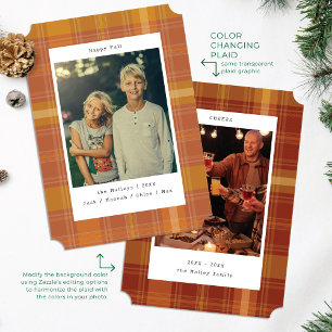 Rustic Plaid Colour Changing Photo Fall Holiday Card