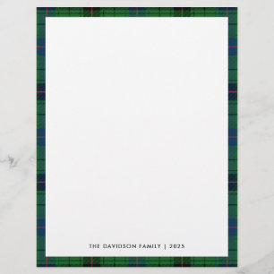 Rustic Plaid Cute Green Tartan Family Holiday Custom Letterhead
