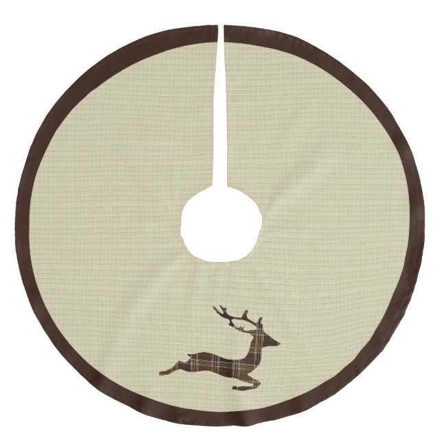 Rustic, plaid deer Christmas Tree Skirt (Front)